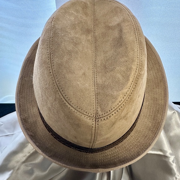 VINTAGE Abercrombie & Fitch Men's Tan Suede Fedora Hat w/ Snake Leather Band - Picture 5 of 11